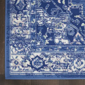 3' X 5' Ivory Navy Blue and Beige Floral Medallion Area Rug