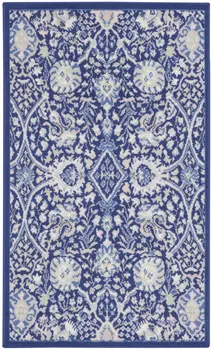 3' X 5' Navy Blue Ivory and Beige Floral Area Rug