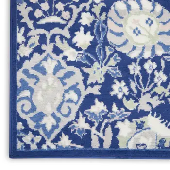 3' X 5' Navy Blue Ivory and Beige Floral Area Rug