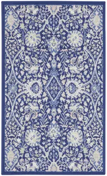 3' X 5' Navy Blue Ivory and Beige Floral Area Rug