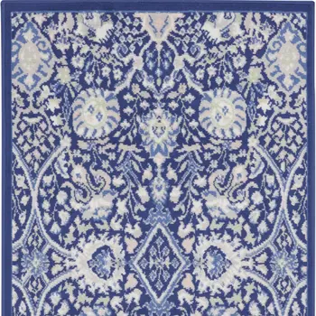 3' X 5' Navy Blue Ivory and Beige Floral Area Rug
