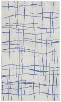 3' X 5' Ivory and Blue Abstract Geometric Distressed Area Rug