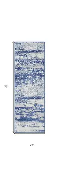 6' Ivory and Navy Blue Abstract Runner Rug