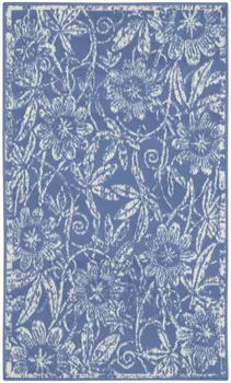 3' X 5' Ivory and Blue Floral Distressed Area Rug