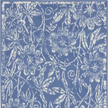 3' X 5' Ivory and Blue Floral Distressed Area Rug