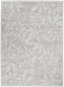 5' X 7' Gray and Ivory Floral Distressed Area Rug