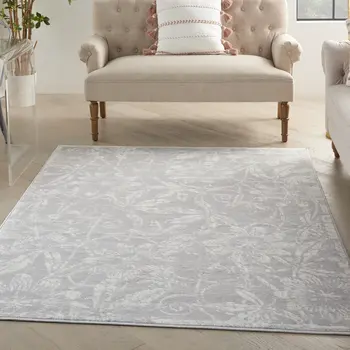 5' X 7' Gray and Ivory Floral Distressed Area Rug