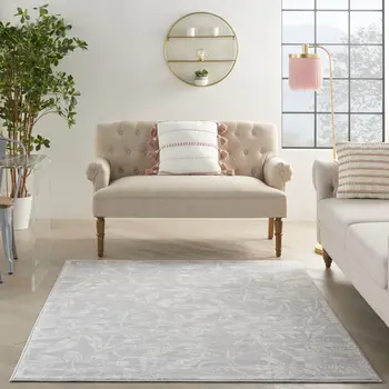 5' X 7' Gray and Ivory Floral Distressed Area Rug