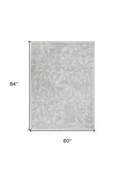 5' X 7' Gray and Ivory Floral Distressed Area Rug