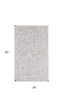 3' X 5' Gray and Ivory Floral Distressed Area Rug