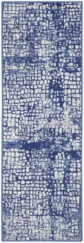 6' Ivory and Navy Blue Abstract Runner Rug