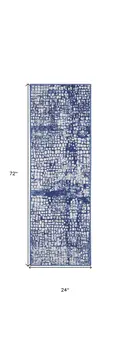 6' Ivory and Navy Blue Abstract Runner Rug