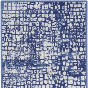 6' Ivory and Navy Blue Abstract Runner Rug