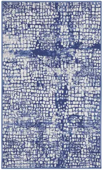 3' X 5' Ivory and Navy Blue Abstract Area Rug