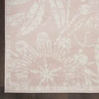 6' Pink and Ivory Floral Distressed Runner Rug