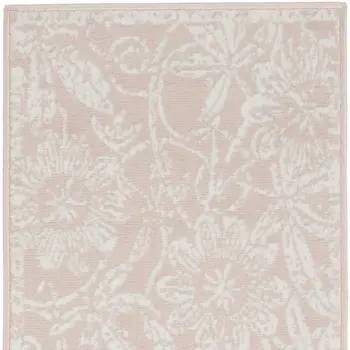 6' Pink and Ivory Floral Distressed Runner Rug