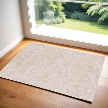 3' X 5' Pink and Ivory Floral Distressed Area Rug