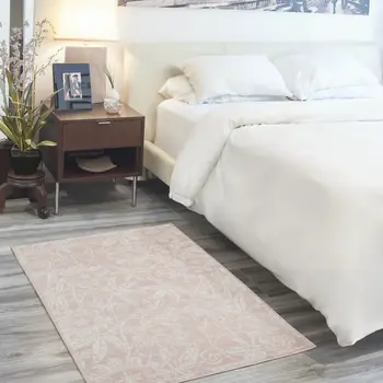 3' X 5' Pink and Ivory Floral Distressed Area Rug