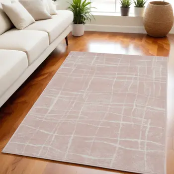 5' X 7' Pink and Ivory Abstract Geometric Area Rug