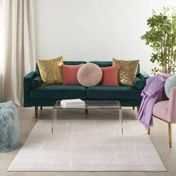 5' X 7' Pink and Ivory Abstract Geometric Area Rug