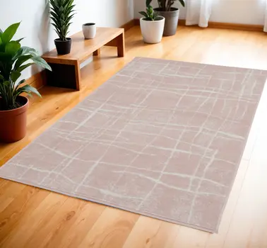 4' X 6' Pink and Ivory Abstract Geometric Area Rug