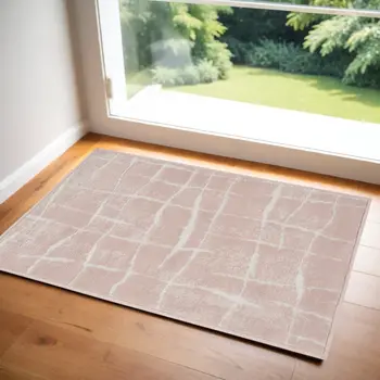 3' X 5' Pink and Ivory Abstract Geometric Area Rug
