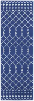 6' Navy Blue and Ivory Geometric Runner Rug