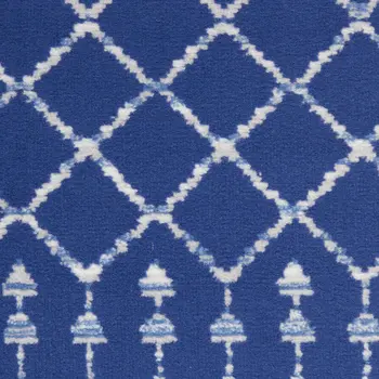 6' Navy Blue and Ivory Geometric Runner Rug