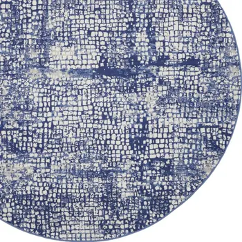 6' Navy Blue and Ivory Geometric Runner Rug