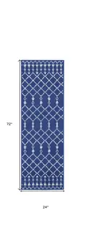 6' Navy Blue and Ivory Geometric Runner Rug