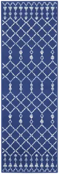 6' Navy Blue and Ivory Geometric Runner Rug