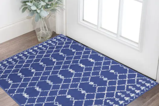 3' X 5' Navy Blue and Ivory Geometric Area Rug