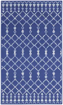 3' X 5' Navy Blue and Ivory Geometric Area Rug