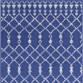 3' X 5' Navy Blue and Ivory Geometric Area Rug