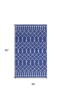 3' X 5' Navy Blue and Ivory Geometric Area Rug