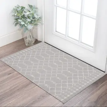 3' X 5' Gray and Ivory Geometric Area Rug