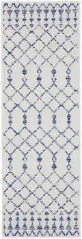 6' Ivory and Blue Geometric Runner Rug