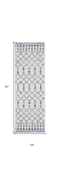 6' Ivory and Blue Geometric Runner Rug