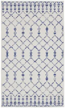 3' X 5' Ivory and Blue Geometric Area Rug