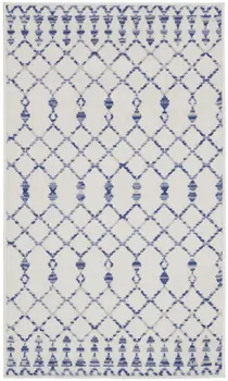 3' X 5' Ivory and Blue Geometric Area Rug