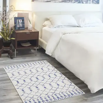 3' X 5' Ivory and Blue Geometric Area Rug