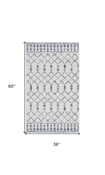 3' X 5' Ivory and Blue Geometric Area Rug