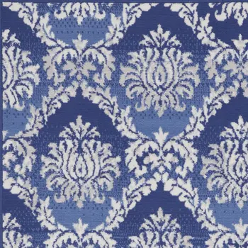 3' X 5' Blue and Ivory Damask Distressed Area Rug