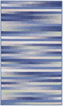 3' X 5' Ivory Tan and Blue Striped Area Rug