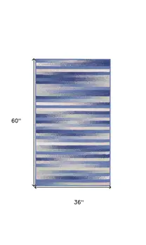 3' X 5' Ivory Tan and Blue Striped Area Rug