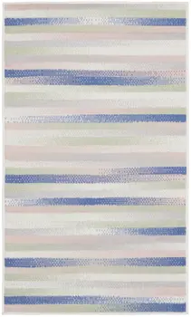 3' X 5' Ivory Tan and Blue Striped Area Rug