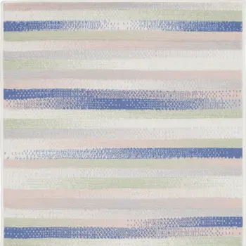 3' X 5' Ivory Tan and Blue Striped Area Rug