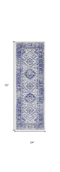 6' Ivory and Navy Blue Geometric Distressed Runner Rug