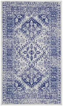 3' X 5' Ivory and Navy Blue Geometric Distressed Area Rug