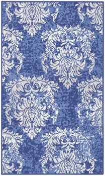 3' X 5' Navy Blue and Ivory Damask Distressed Area Rug